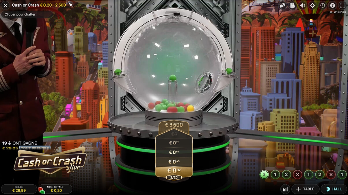 imagen de presentación de los colores de las bolas del juego en vivo Cash or Crash