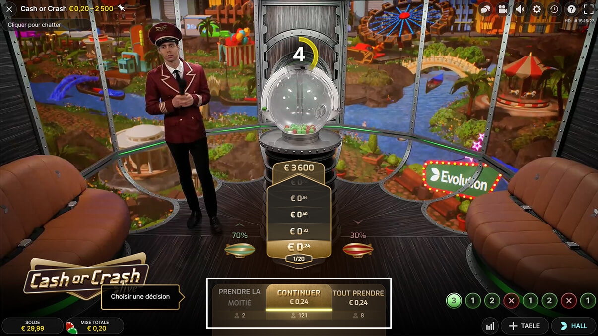 imagen de presentación de las decisiones del juego en vivo Cash or Crash