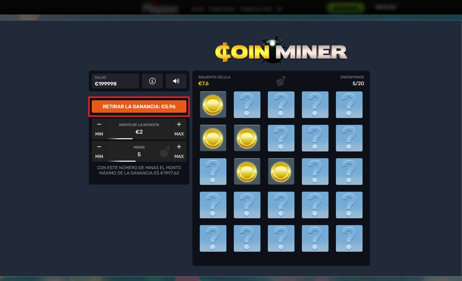 Ganancias del juego de Coin Miner