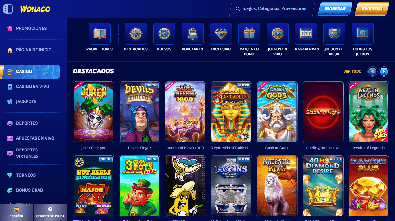 Wonaco Casino juegos