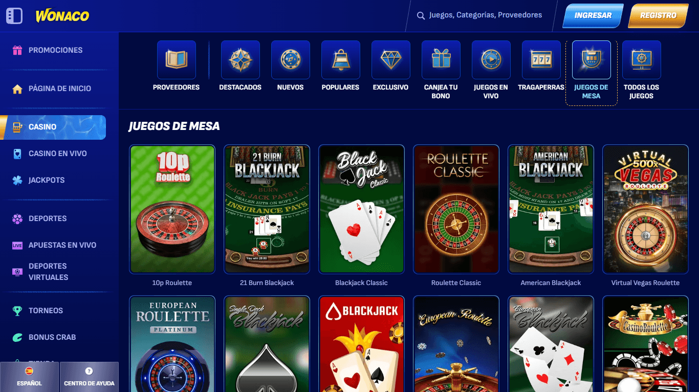 Juegos de mesa Wonaco Casino