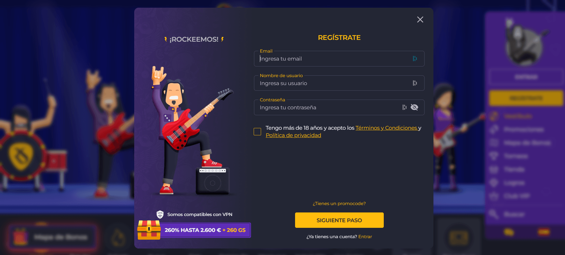 Registrate Rollingslots casino