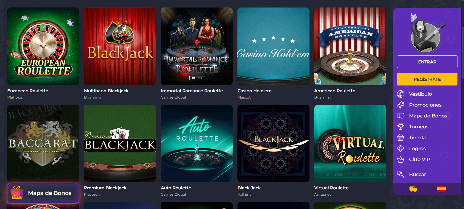 Juegos de mesa Rollingslots casino